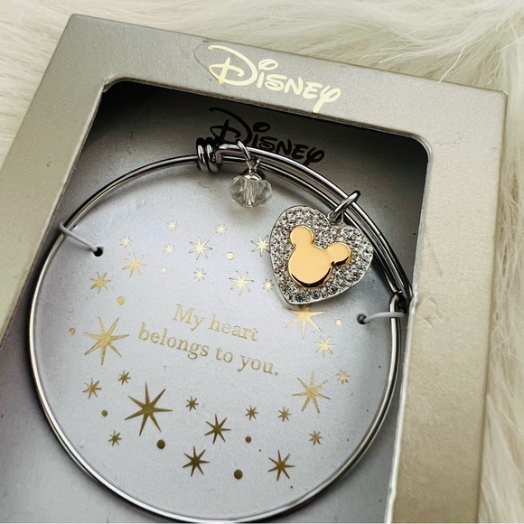 NEW IN BOX! Disney Rhinestone Mickey Mouse Bangle Bracelet / One Sz / Slvr tone - Picture 3 of 4